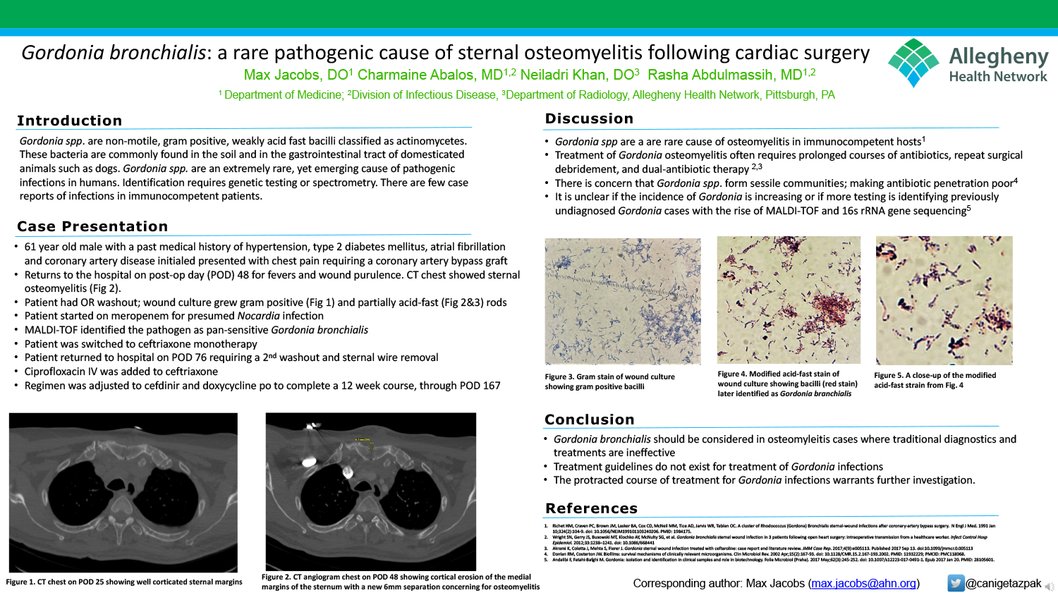 Max Jacobs - PAW-29-Gordonia bronchialis a rare pathogenic cause of sternal osteomyelitis following cardiac surgery